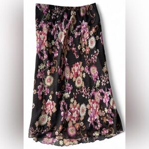 90s Notations Womens Black Pink Floral Fairy Core Cottagecore Midi Skirt Large